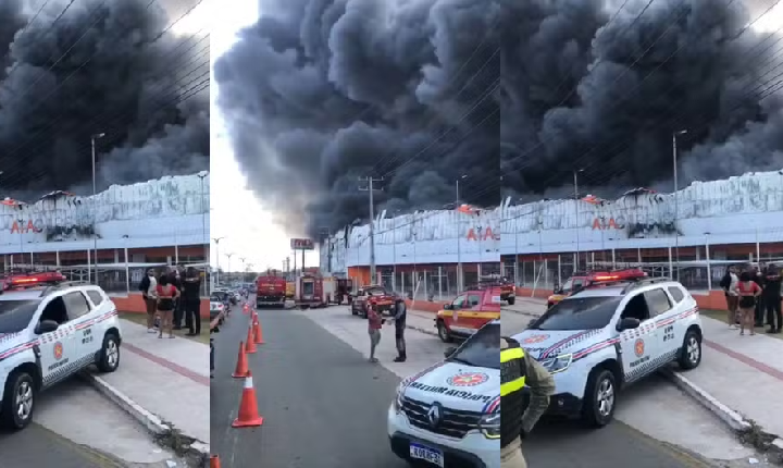 Incêndio de grandes proporções atinge atacarejo na Avenida Guajajaras em São Luís