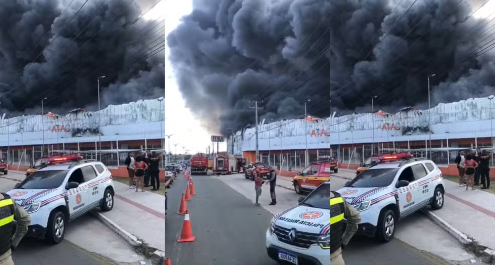 Incêndio de grandes proporções atinge atacarejo na Avenida Guajajaras em São Luís